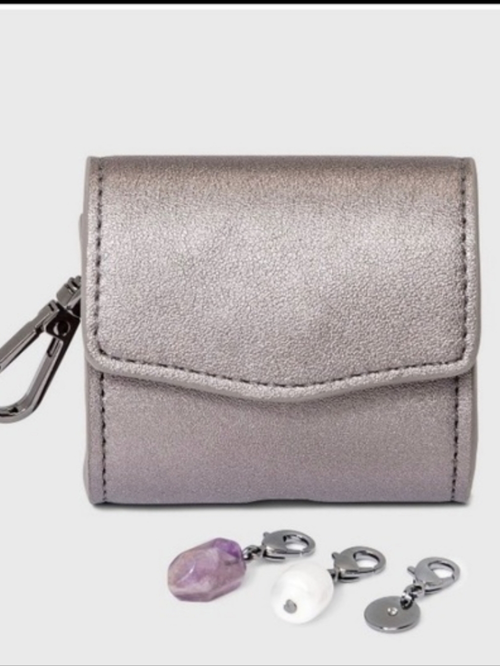 Metallic Gray Ear Bud Case with Semi-Precious Charms
